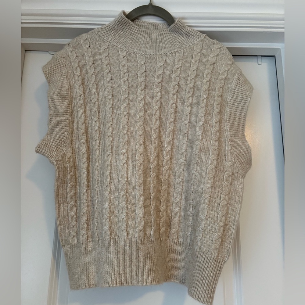 cupcakes & cashmere Beige Cable Knit Turtleneck Sweater